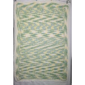 Hand Made Crocheted Baby Blanket Yellow, Green, White 35" X 52"